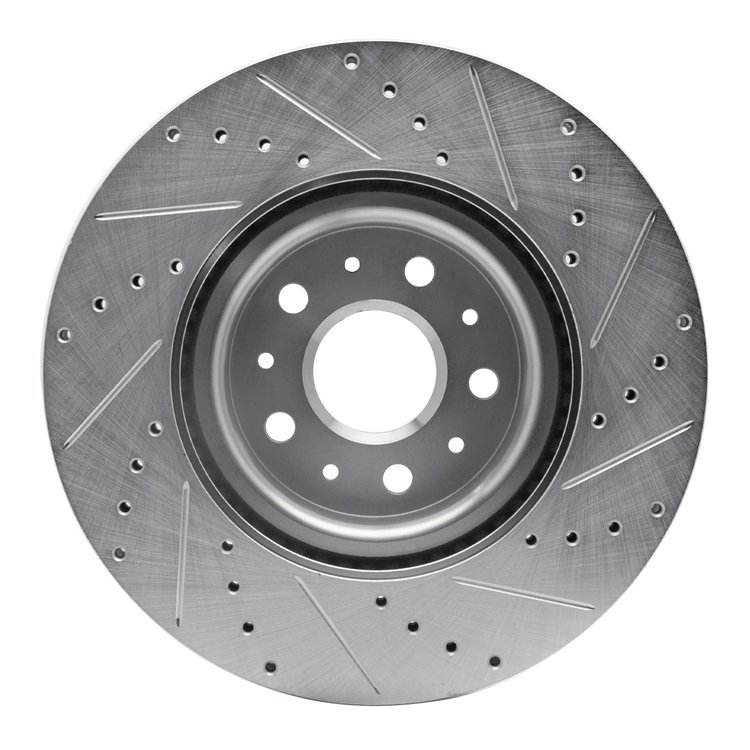 E-Line Drilled & Slotted Silver Brake Rotor, Fits Select GM, Position: Front Left