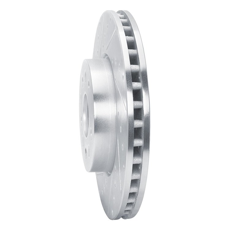 E-Line Drilled & Slotted Silver Brake Rotor, 2014-2020 GM, Position: Front Left