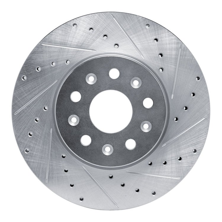 E-Line Drilled & Slotted Silver Brake Rotor, 2014-2020 GM, Position: Front Right
