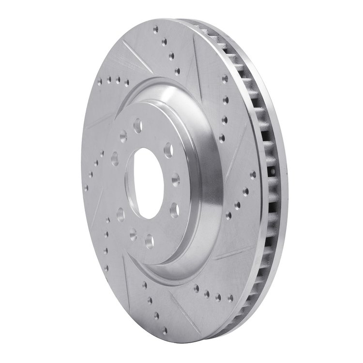 E-Line Drilled & Slotted Silver Brake Rotor, 2004-2009 GM, Position: Front Right