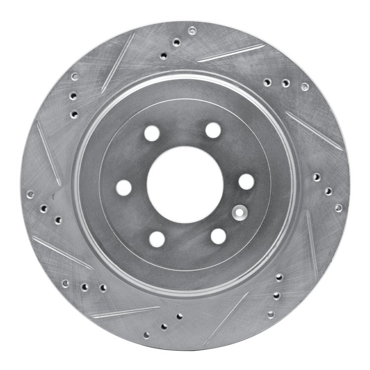 E-Line Drilled & Slotted Silver Brake Rotor, 2004-2009 GM, Position: Rear Left