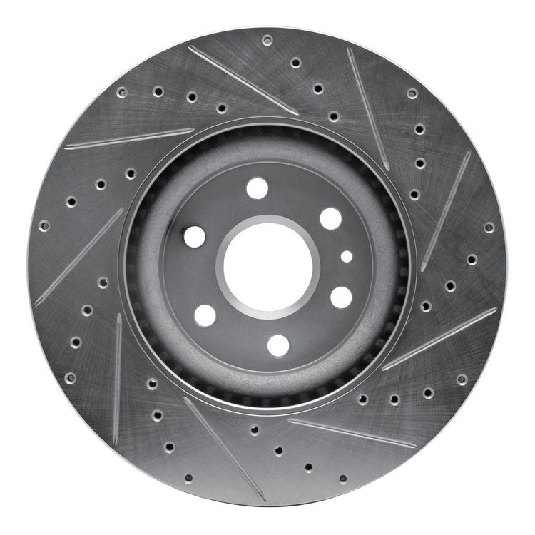 E-Line Drilled & Slotted Silver Brake Rotor, 2010-2016 GM, Position: Front Left