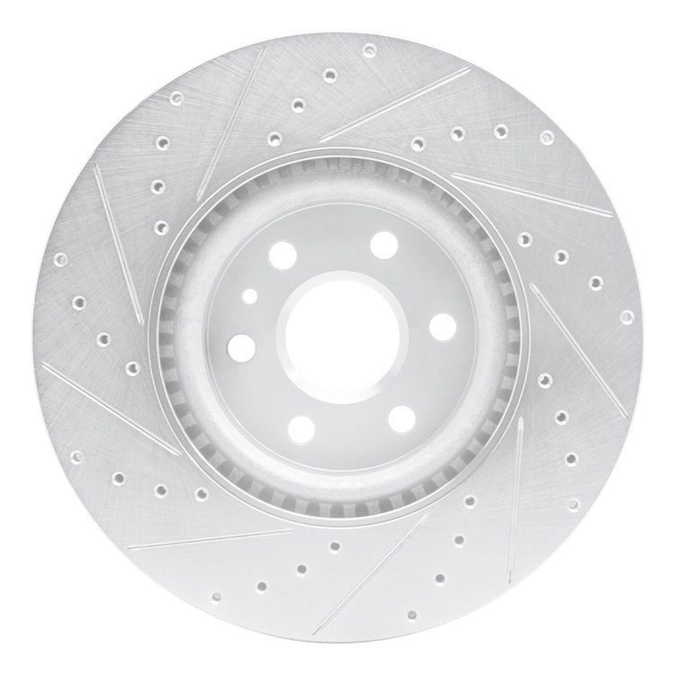 E-Line Drilled & Slotted Silver Brake Rotor, 2010-2016 GM, Position: Front Right