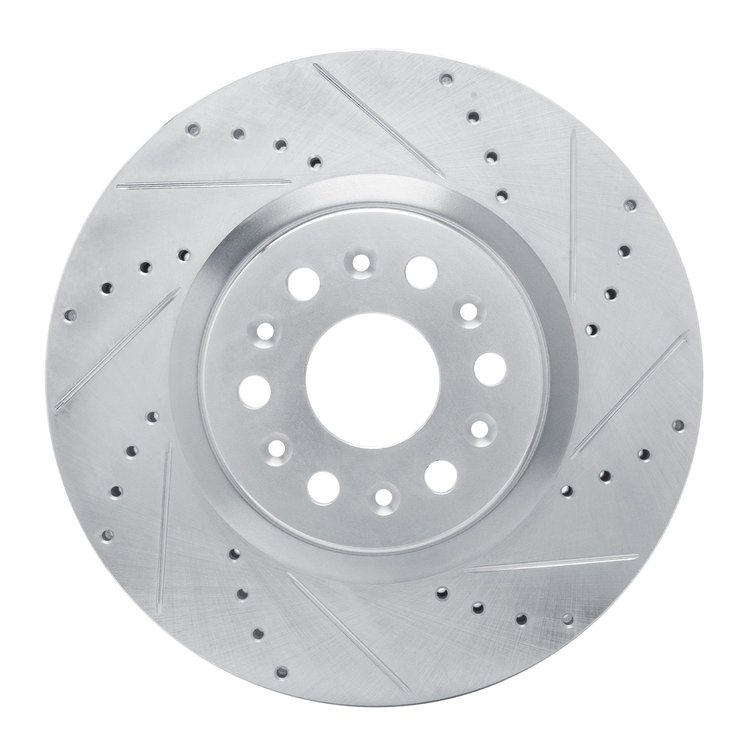 E-Line Drilled & Slotted Silver Brake Rotor, Fits Select GM, Position: Front Right