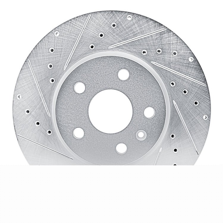 E-Line Drilled & Slotted Silver Brake Rotor, Fits Select GM, Position: Front Left