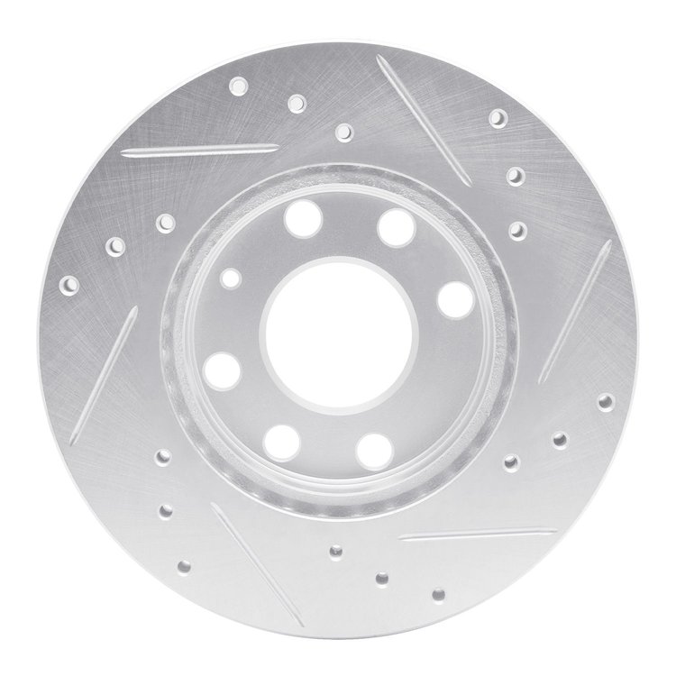E-Line Drilled & Slotted Silver Brake Rotor, 1988-2019 GM, Position: Front Left