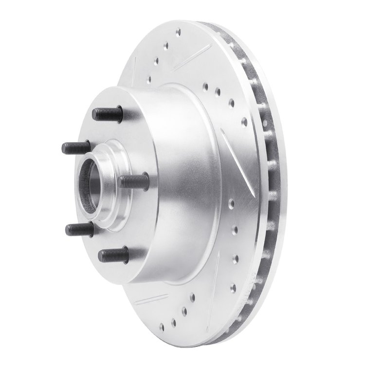 E-Line Drilled & Slotted Silver Brake Rotor, 1967-1974 GM, Position: Front Left