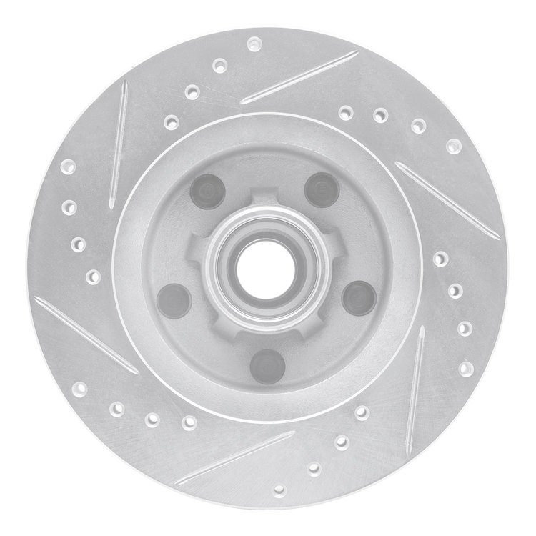 E-Line Drilled & Slotted Silver Brake Rotor, 1967-1974 GM, Position: Front Right