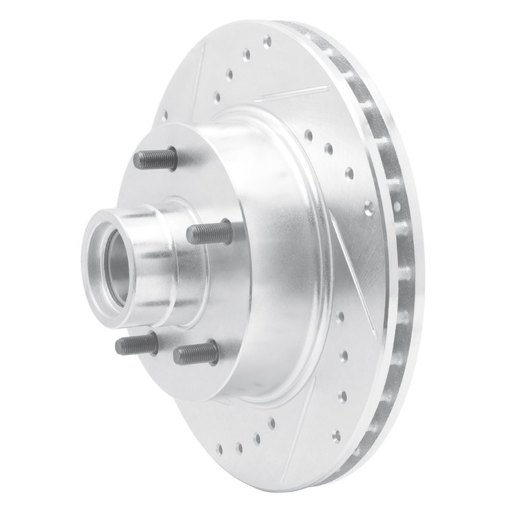 E-Line Drilled & Slotted Silver Brake Rotor, 1970-1981 GM, Position: Front Left
