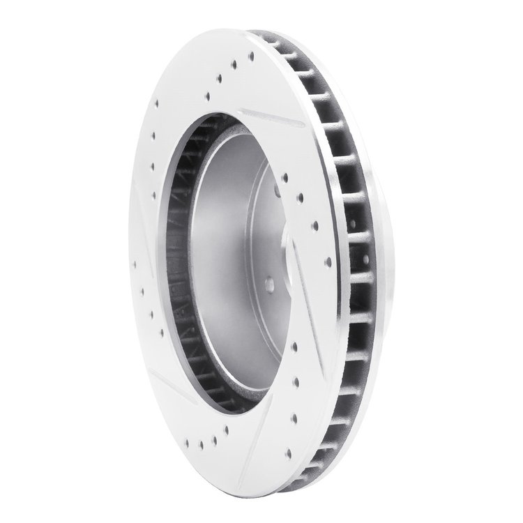 E-Line Drilled & Slotted Silver Brake Rotor, 1963-1982 GM, Position: Front Right