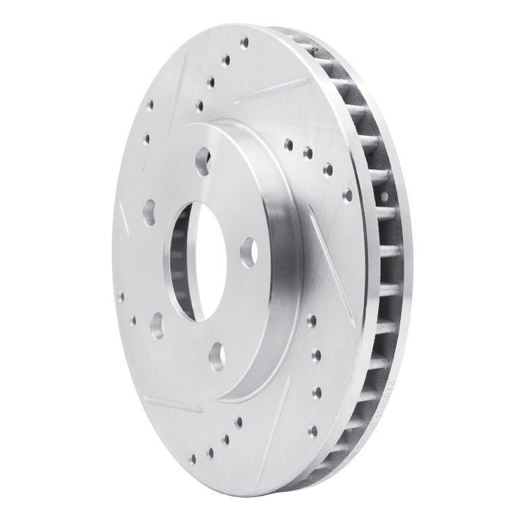 E-Line Drilled & Slotted Silver Brake Rotor, 1990-1997 GM, Position: Front Left
