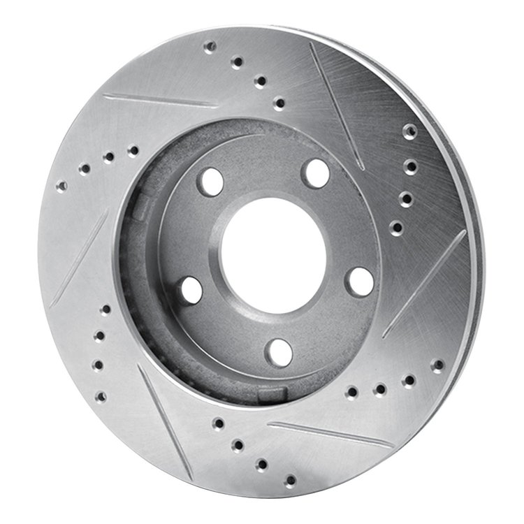 E-Line Drilled & Slotted Silver Brake Rotor, 1997-2005 GM, Position: Front Left
