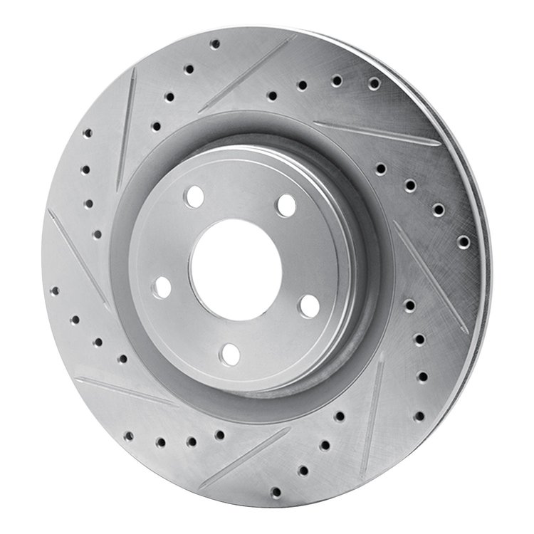 E-Line Drilled & Slotted Silver Brake Rotor, 2007-2010 GM, Position: Front Left