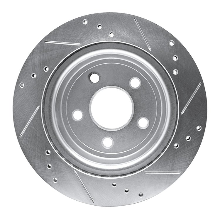E-Line Drilled & Slotted Silver Brake Rotor, 2008-2010 GM, Position: Rear Left