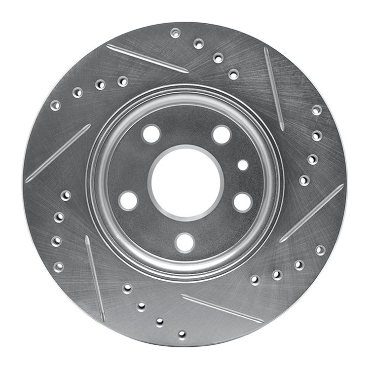 E-Line Drilled & Slotted Silver Brake Rotor, Fits Select GM, Position: Front Left