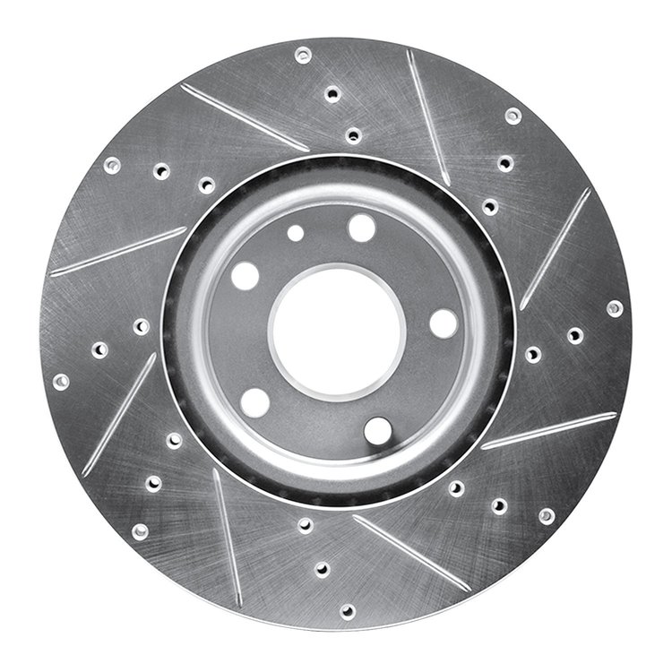 E-Line Drilled & Slotted Silver Brake Rotor, 2014-2019 GM, Position: Front Left