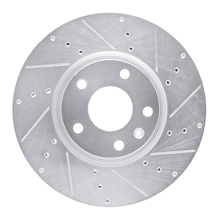 E-Line Drilled & Slotted Silver Brake Rotor, 2014-2019 GM, Position: Front Right