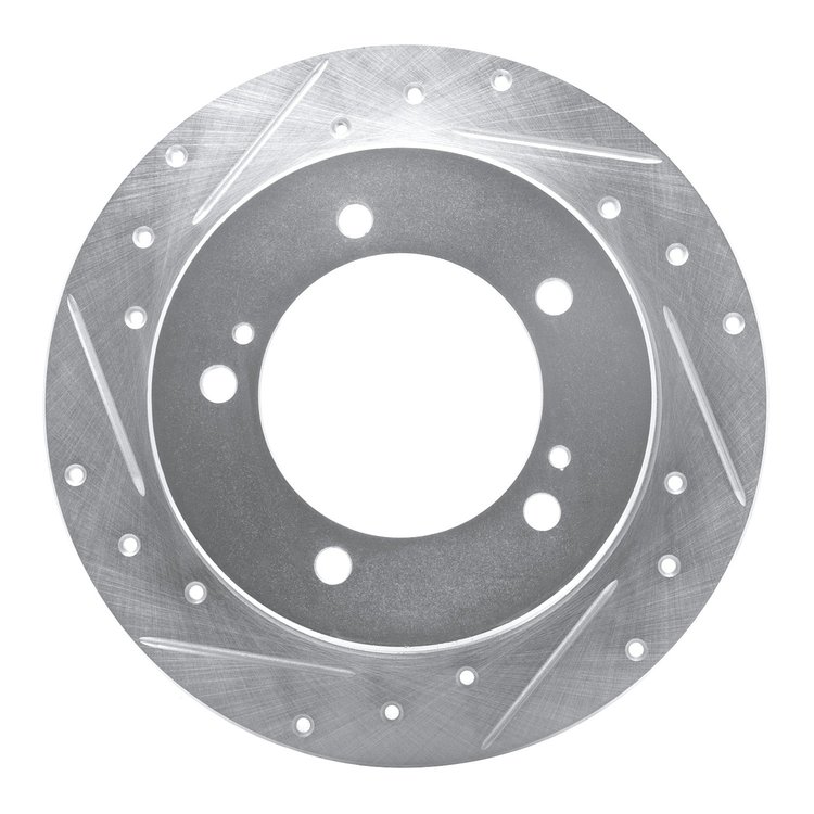 E-Line Drilled & Slotted Silver Brake Rotor, 1983-1998 GM, Position: Front Right