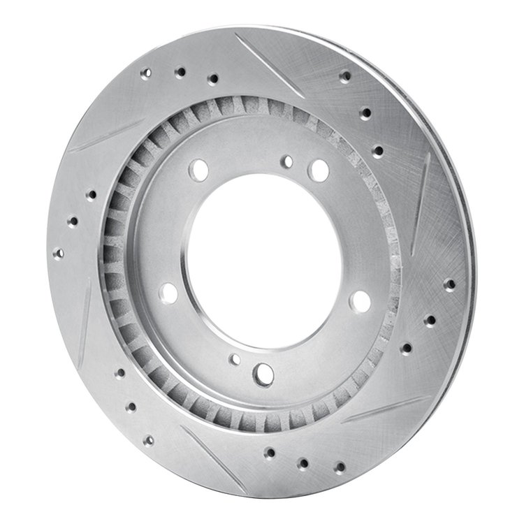 E-Line Drilled & Slotted Silver Brake Rotor, 1999-2004 Fits Multiple Makes/Models, Position: Front Left
