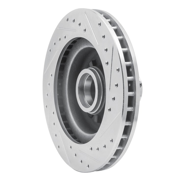 E-Line Drilled & Slotted Silver Brake Rotor, 1969-1996 GM, Position: Front Left