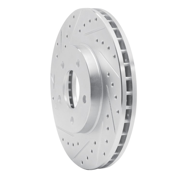 E-Line Drilled & Slotted Silver Brake Rotor, 2001-2007 GM, Position: Front Left