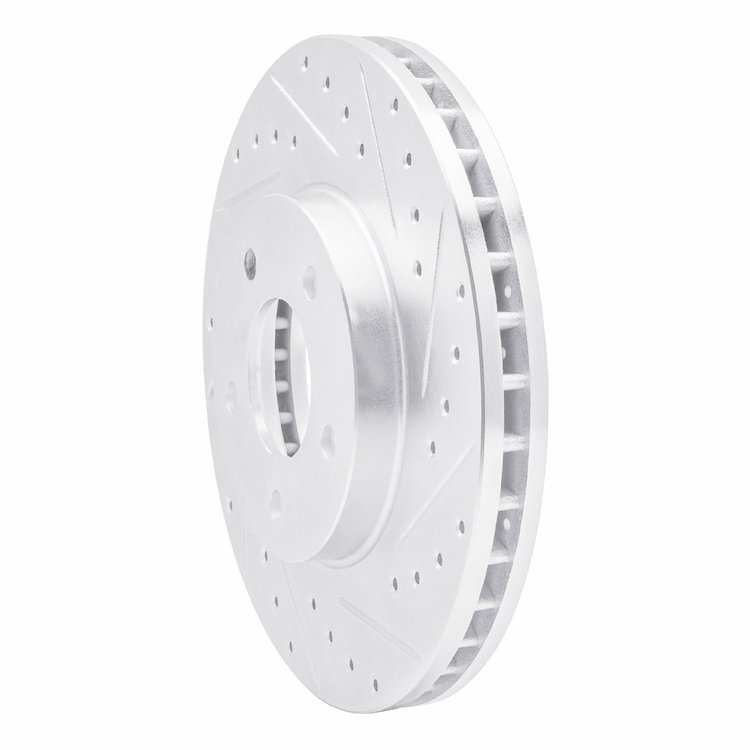E-Line Drilled & Slotted Silver Brake Rotor, 2001-2007 GM, Position: Front Right