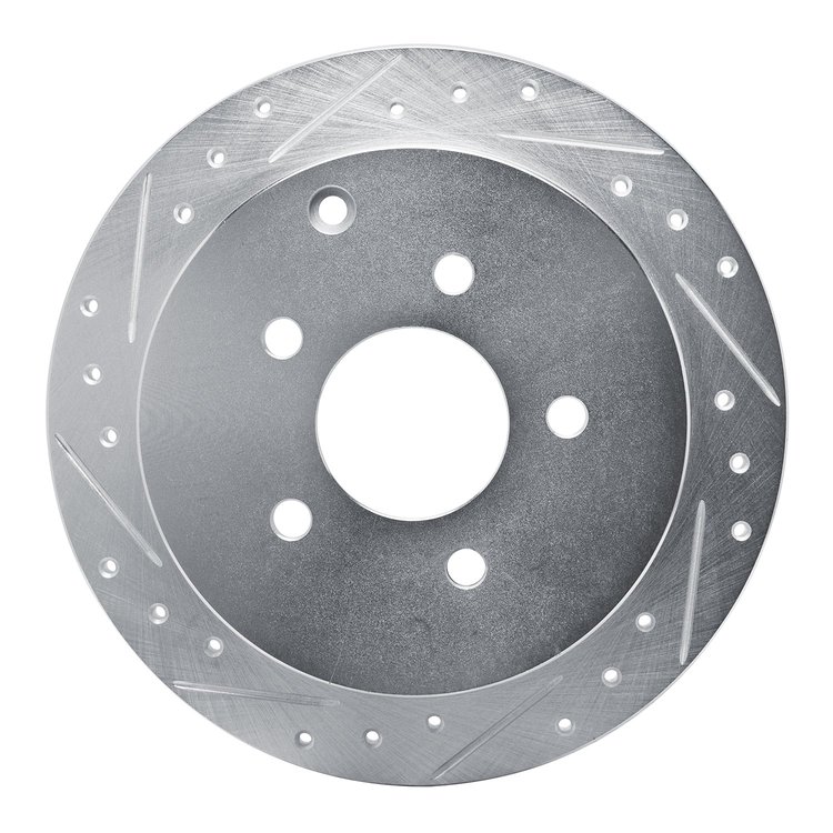 E-Line Drilled & Slotted Silver Brake Rotor, 2001-2007 GM, Position: Rear Left