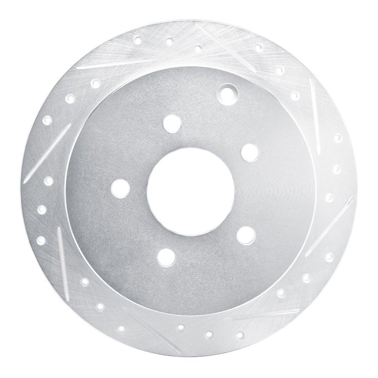 E-Line Drilled & Slotted Silver Brake Rotor, 2001-2007 GM, Position: Rear Right