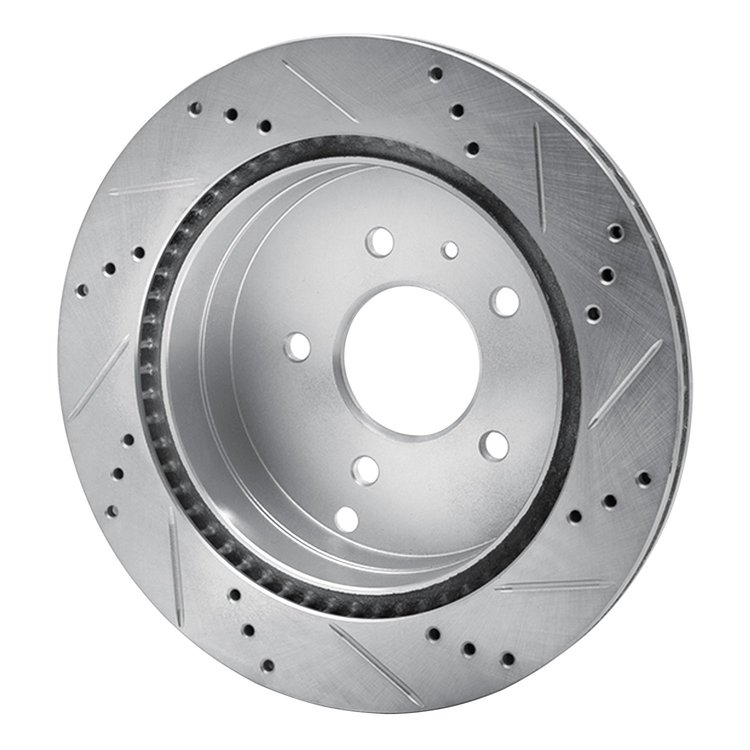 E-Line Drilled & Slotted Silver Brake Rotor, 2007-2015 GM, Position: Rear Left