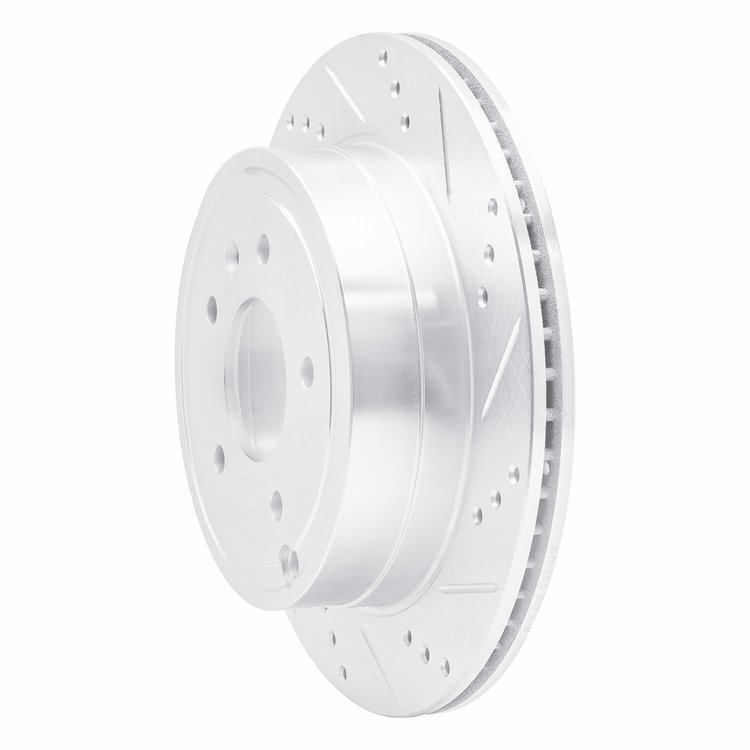 E-Line Drilled & Slotted Silver Brake Rotor, 2007-2015 GM, Position: Rear Right