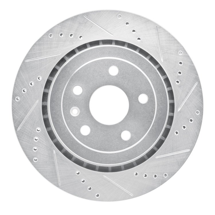 E-Line Drilled & Slotted Silver Brake Rotor, Fits Select GM, Position: Rear Right