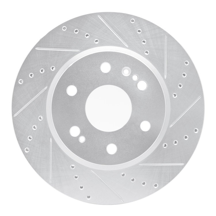 E-Line Drilled & Slotted Silver Brake Rotor, Fits Select GM, Position: Front Right