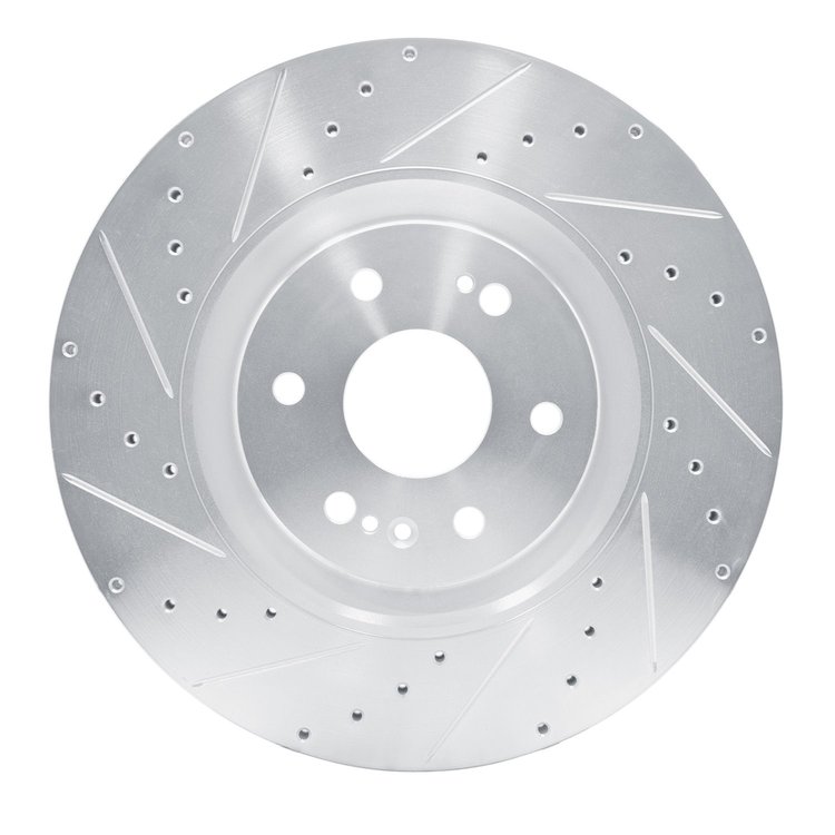 E-Line Drilled & Slotted Silver Brake Rotor, Fits Select GM, Position: Front Left