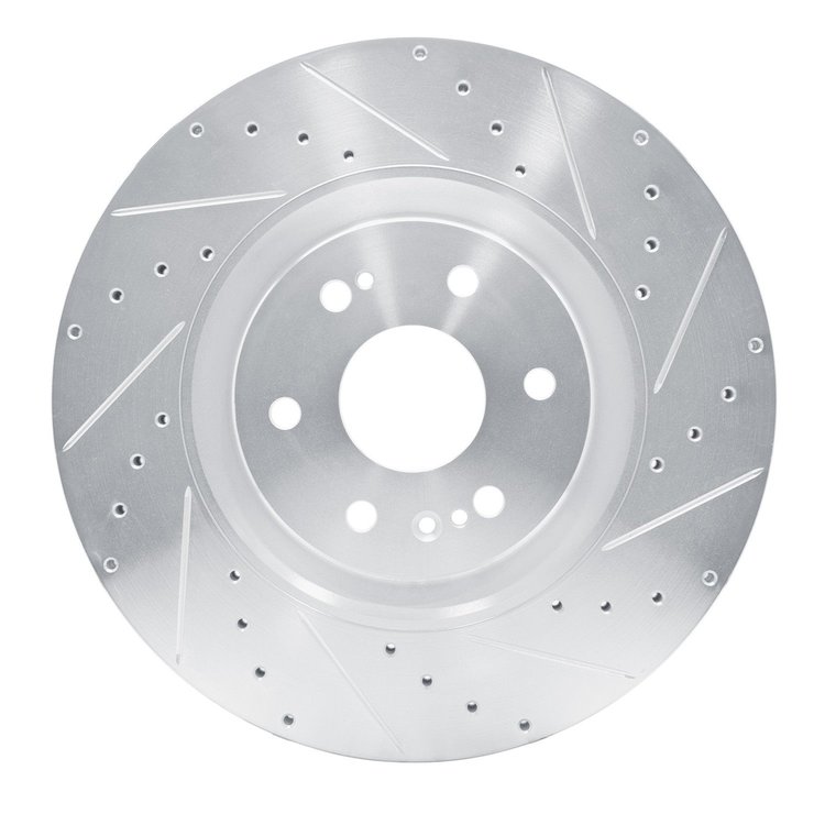 E-Line Drilled & Slotted Silver Brake Rotor, Fits Select GM, Position: Front Right