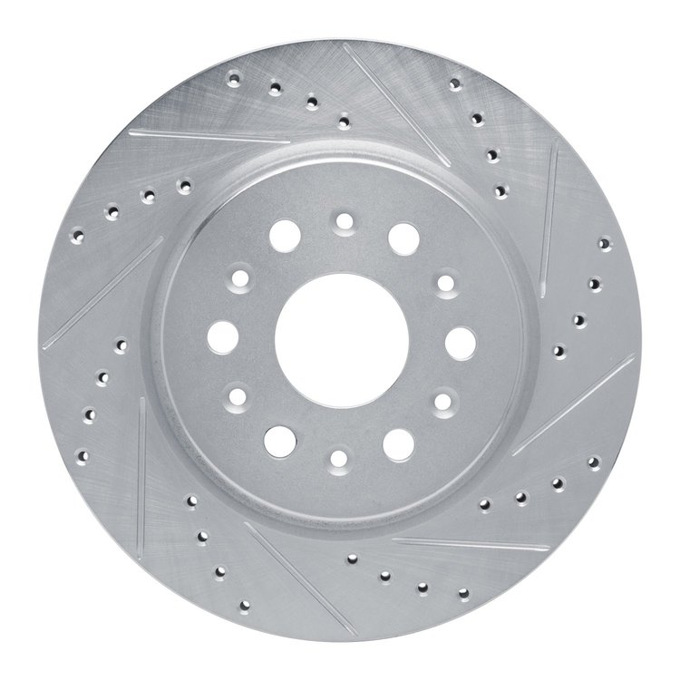 E-Line Drilled & Slotted Silver Brake Rotor, Fits Select GM, Position: Rear Right