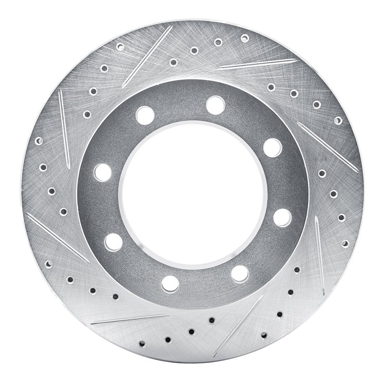 E-Line Drilled & Slotted Silver Brake Rotor, 1977-2000 Fits Multiple Makes/Models, Position: Front Left