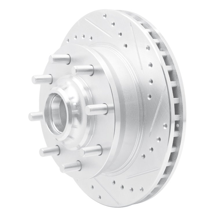 E-Line Drilled & Slotted Silver Brake Rotor, 1971-1995 GM, Position: Front Right