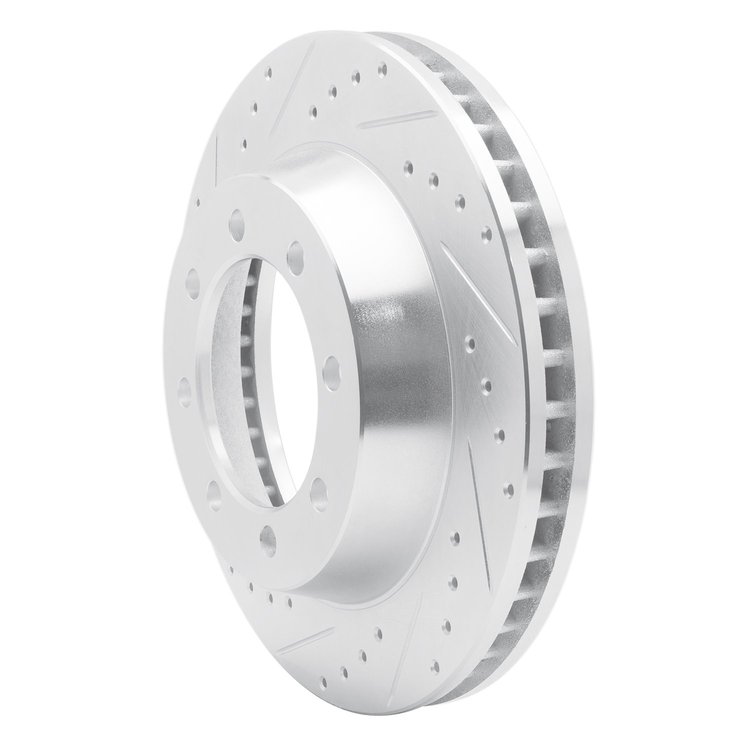 E-Line Drilled & Slotted Silver Brake Rotor, 1976-1996 GM, Position: Front Left