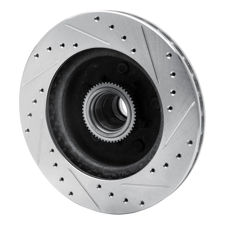 E-Line Drilled & Slotted Silver Brake Rotor, 1990-2002 GM, Position: Front Left