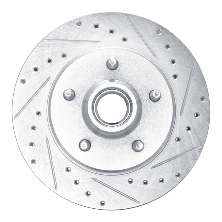 E-Line Drilled & Slotted Silver Brake Rotor, 1990-2002 GM, Position: Front Right