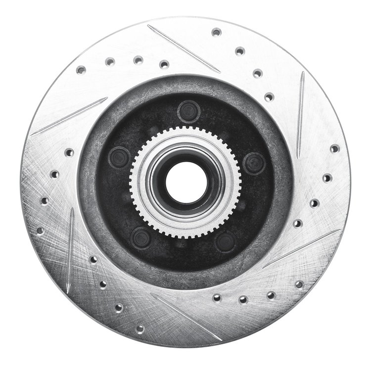 E-Line Drilled & Slotted Silver Brake Rotor, 1991-2003 GM, Position: Front Left
