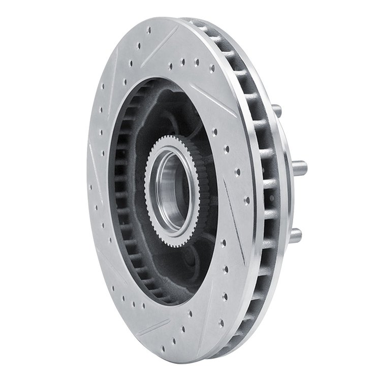 E-Line Drilled & Slotted Silver Brake Rotor, 1992-2002 GM, Position: Front Right