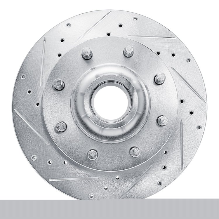 E-Line Drilled & Slotted Silver Brake Rotor, 1993-2006 GM, Position: Front Left
