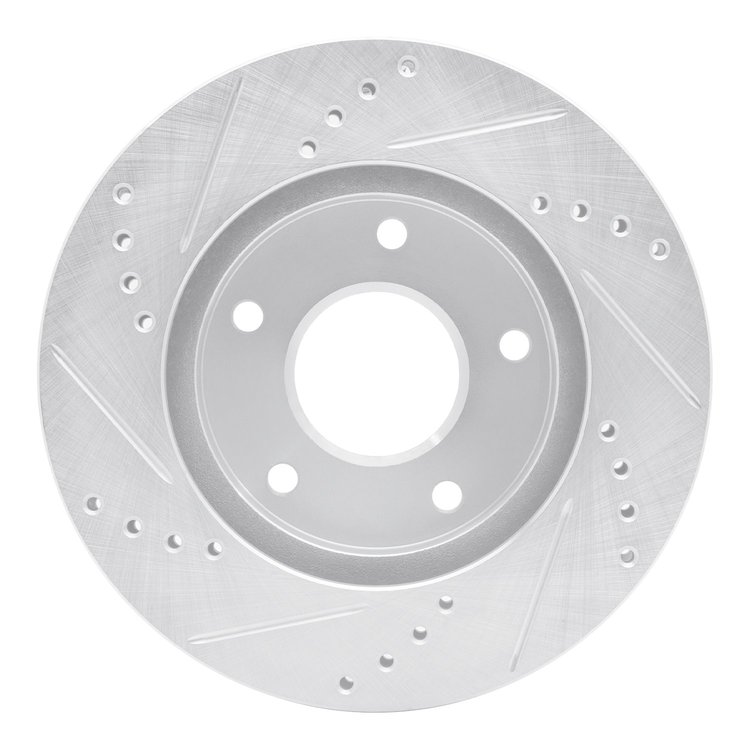 E-Line Drilled & Slotted Silver Brake Rotor, 1997-2005 GM, Position: Front Right