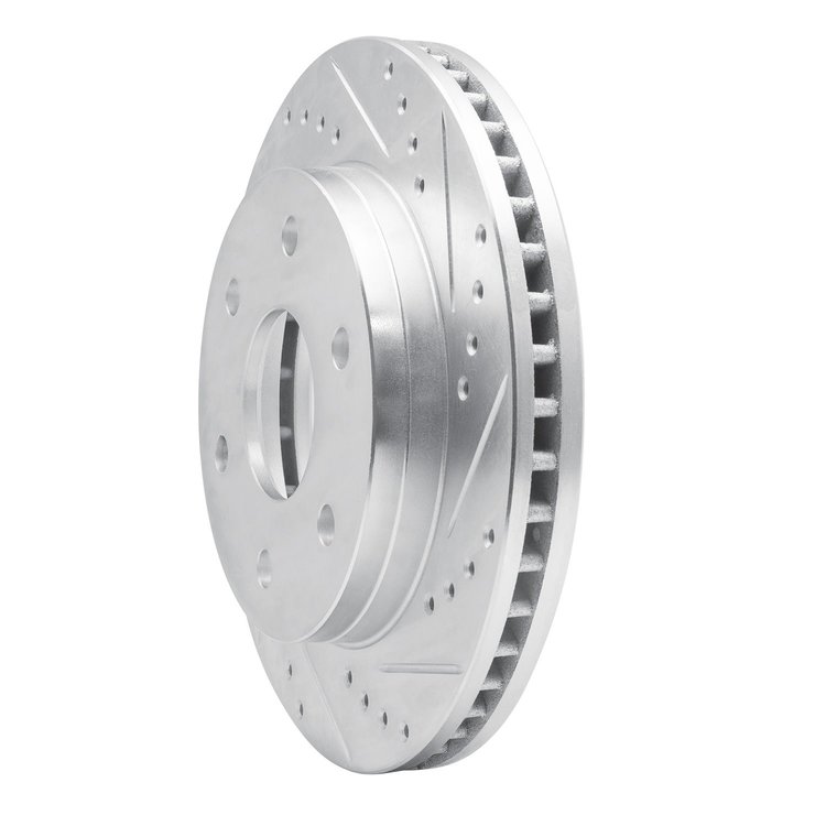 E-Line Drilled & Slotted Silver Brake Rotor, 1999-2008 GM, Position: Front Right