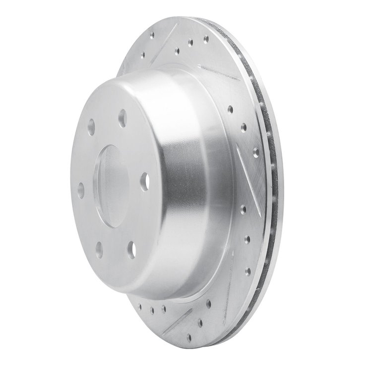 E-Line Drilled & Slotted Silver Brake Rotor, 1999-2007 GM, Position: Rear Left