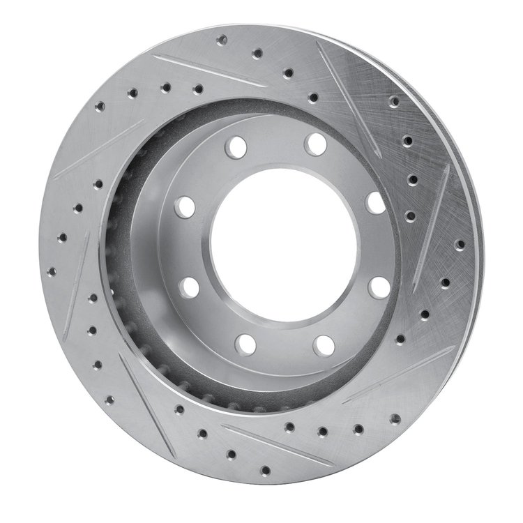 E-Line Drilled & Slotted Silver Brake Rotor, 1999-2020 GM, Position: Front Left
