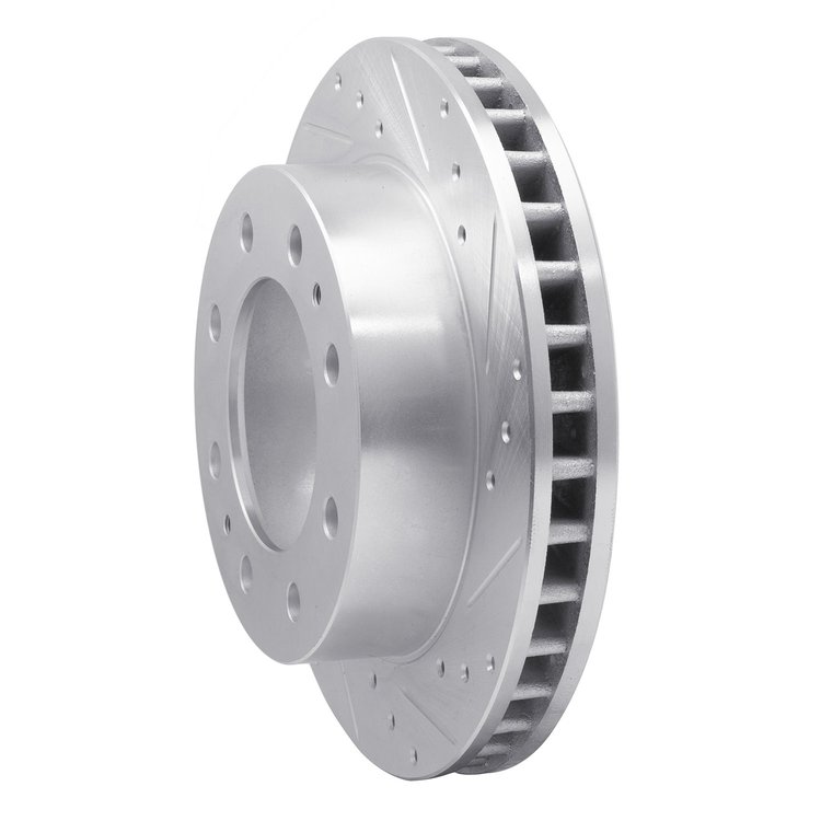 E-Line Drilled & Slotted Silver Brake Rotor, 1999-2020 GM, Position: Front Right