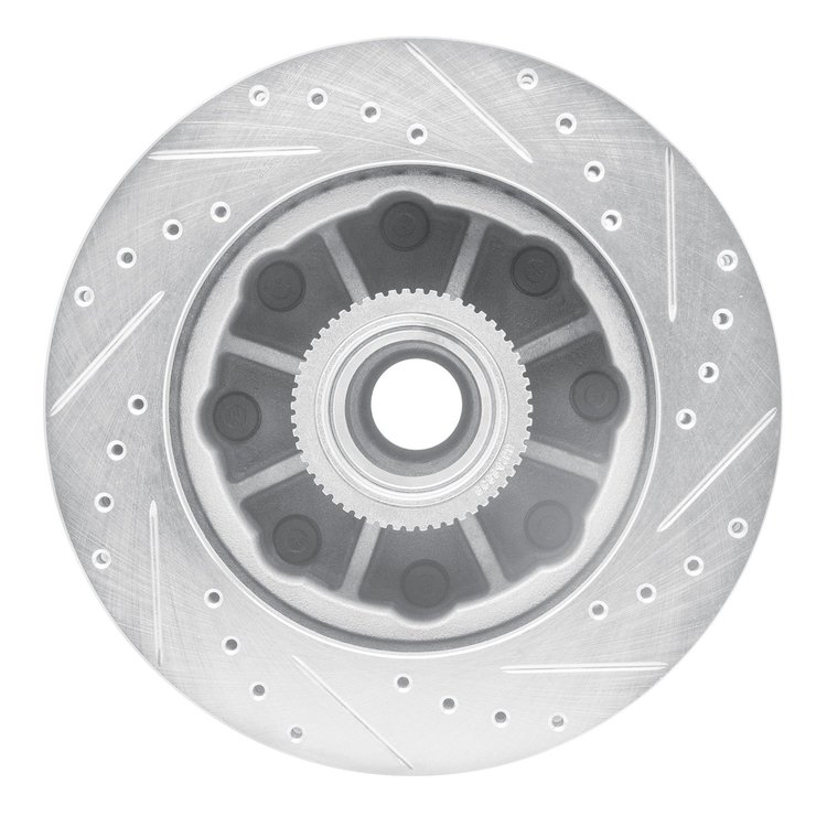 E-Line Drilled & Slotted Silver Brake Rotor, 2001-2002 GM, Position: Front Left