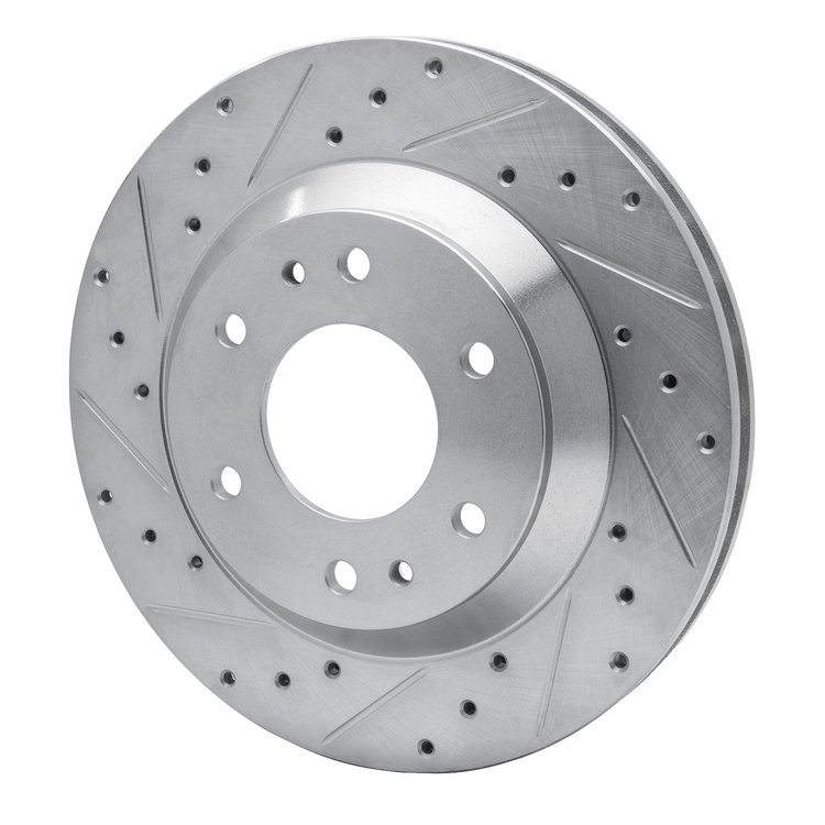 E-Line Drilled & Slotted Silver Brake Rotor, 2002-2005 GM, Position: Front Left